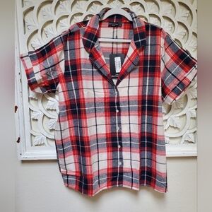 Pretty Little Thing Flannel Plaid Red Short Sleeve Top Plus Size 2XL